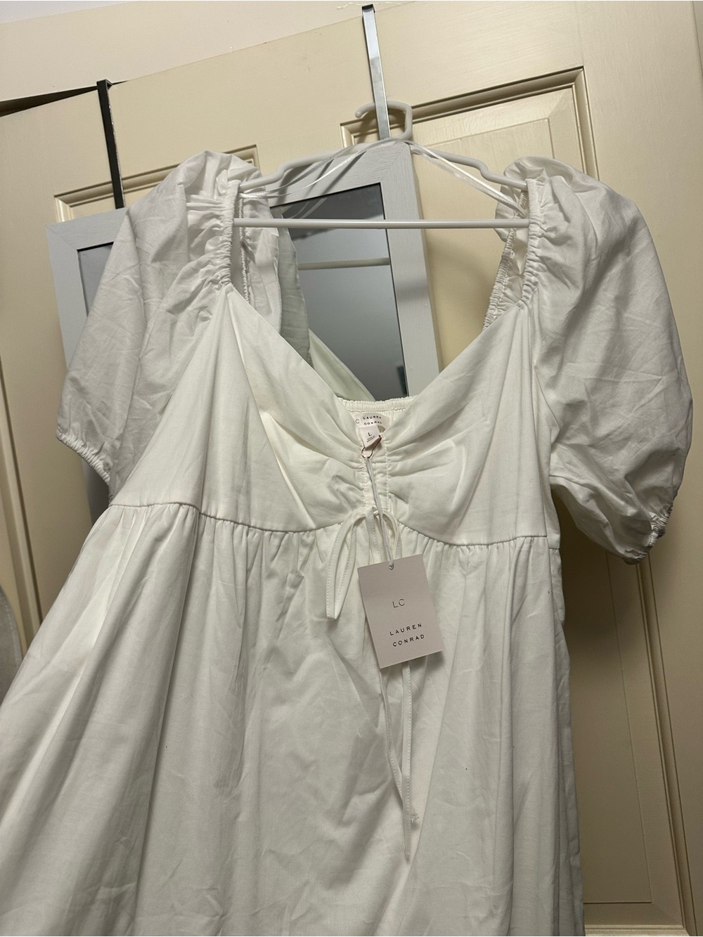 LC Lauren Conrad White Midi Dress with Puff Sleeves - Picture 6 of 6